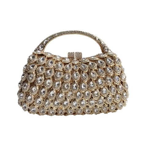 Pochette Da Sera Di Lusso Strass Metallo Traforato Guscio Rigido Borsa A Mano Per Matrimonio Festa Banchetto Stile Vintage Donne