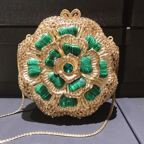Pochette De Soirée En Forme De Fleur Métal Strass Cristal Texture Marbre Luxe Sac À Main De Mariage
