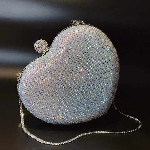 Borsa Da Sera A Forma Di Cuore Pochette Con Strass AB Colorati E Catena Rimovibile Per Matrimonio Festa Evento Formale Donna