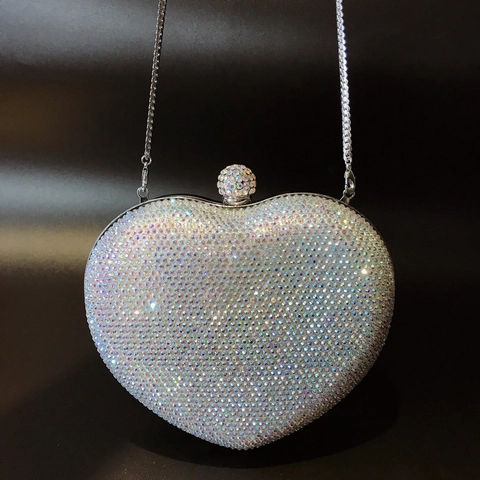 Borsa Da Sera A Forma Di Cuore Pochette Con Strass AB Colorati E Catena Rimovibile Per Matrimonio Festa Evento Formale Donna
