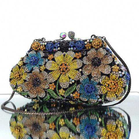 Bolso De Noche Con Diamantes De Imitación Florales Margarita Colorida Cristal Metal Rígido Para Banquete Mujer