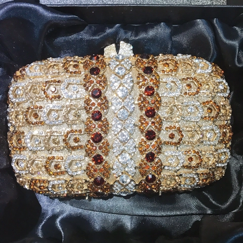 Borsa Da Sera Di Lusso Con Strass Fatta A Mano Guscio Rigido In Metallo Motivo Geometrico Matrimonio Festa Con Catena