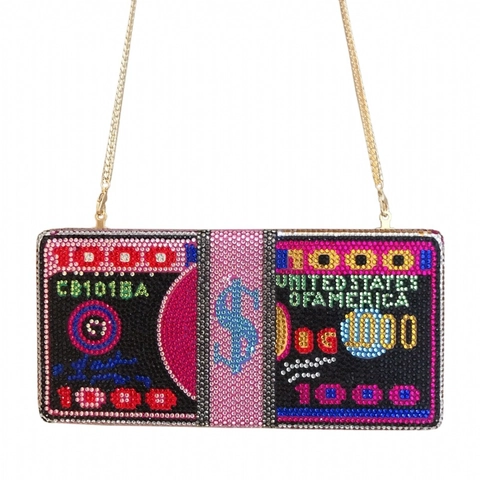 Luxe Strass Avondtasje Geldontwerp USD Dollars Metalen Ketting Harde Koffer Party Banket Handtas Voor Dames
