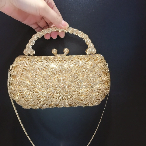 Pochette Da Sera Di Lusso In Metallo Con Strass Design Floreale Traforato E Manico Rigido Per Banchetti Eleganti