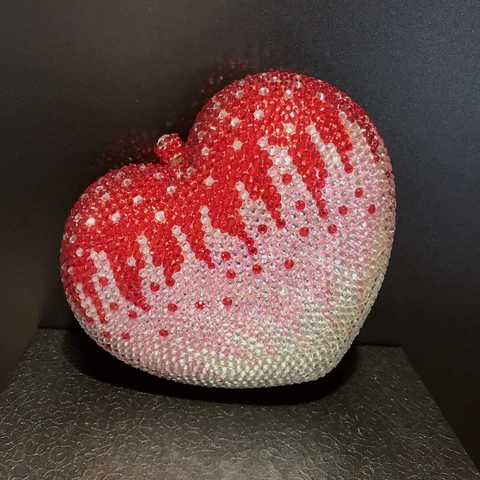 Borsa Da Sera A Forma Di Cuore Strass Metallo Sfumato Scintillante Pochette Da Festa Con Catena Per Donne