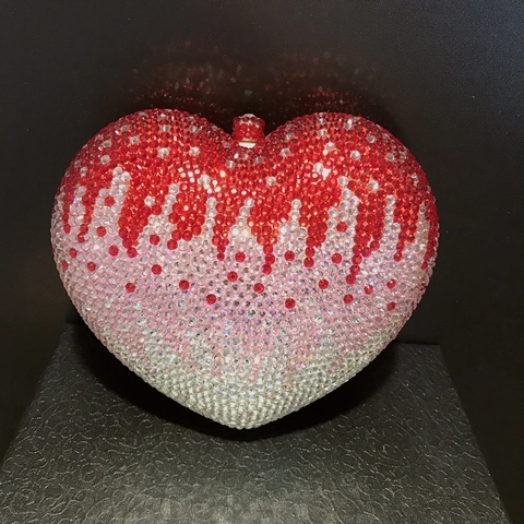 Borsa Da Sera A Forma Di Cuore Strass Metallo Sfumato Scintillante Pochette Da Festa Con Catena Per Donne