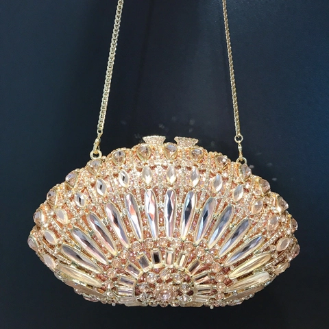 Borsa Da Sera Con Strass Forma Conchiglia Custodia Rigida Metallo Pochette Cristallo Con Catena Per Feste Matrimonio Donna