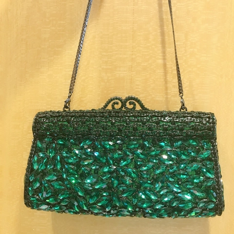 Smaragdgrüne Abendtasche Mit Strasssteinen Luxuriöse Metallrahmen Party Handtasche Mit Kettengurt Für Elegante Damen