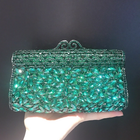 Smaragdgrüne Abendtasche Mit Strasssteinen Luxuriöse Metallrahmen Party Handtasche Mit Kettengurt Für Elegante Damen