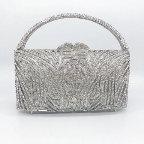 Luxus Silber Strass Abendtasche Metall Hohlraum Hartschale Clutch Geldbörse Für Damen Hochzeit Party Elegante Handtasche