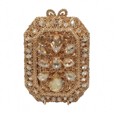 Luxury Hollow Metal Rhinestone Evening Bag Flower Crystal Clutch Purse For Women Banquet Wedding Party Jewelry Handbag