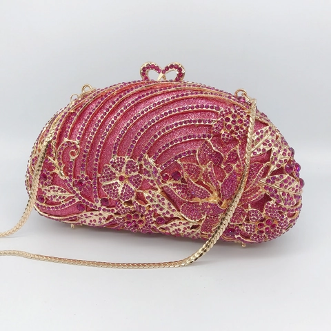 Luxus Strass Abend Clutch Tasche Metall Ausgehöhlt Blumenmuster Elegante Party Hochzeit Handtasche Damen