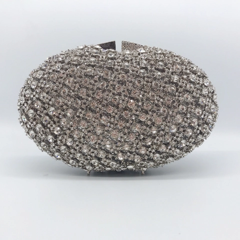 Pochette Da Sera Strass Lusso Cristallo Completo Ovale Telaio Metallo Per Donne Matrimonio Banchetto Festa Elegante Con Catena