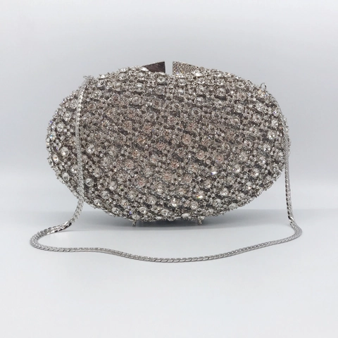 Pochette Da Sera Strass Lusso Cristallo Completo Ovale Telaio Metallo Per Donne Matrimonio Banchetto Festa Elegante Con Catena