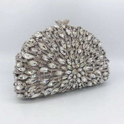 Pochette Da Sera Con Strass Argento Borsa Metallo Cavo Motivo A Sole Cristallo Chiusura A Farfalla Lusso Matrimonio Festa Donna