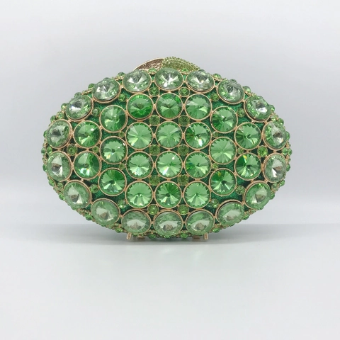 Borsa Da Sera Di Lusso Da Donna Pochette Ovale Con Strass E Cristalli In Metallo Con Tracolla A Catena In Metallo
