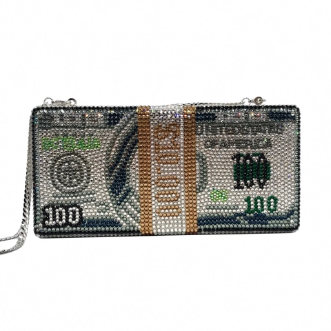 Pochette Da Sera Dollari Borsa A Mano Metallo Strass Fatti A Mano Lusso Cristallo Festa Per Donne Con Catena