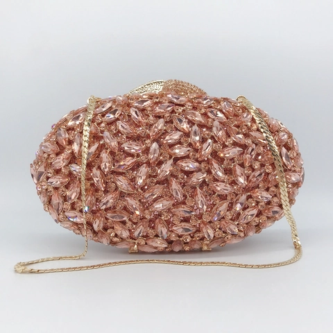 Borsa Da Sera Ovale Pochette Metallo Svuotato Strass Cristallo Lusso Borsetta Da Festa Formale Con Tracolla A Catena Per Donna
