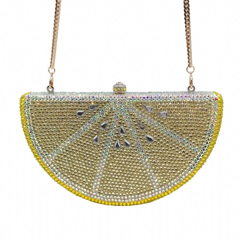 Pochette Da Sera A Forma Di Limone Con Strass Per Donna Design Frutta Struttura In Metallo Borsa Da Banchetto Con Catena