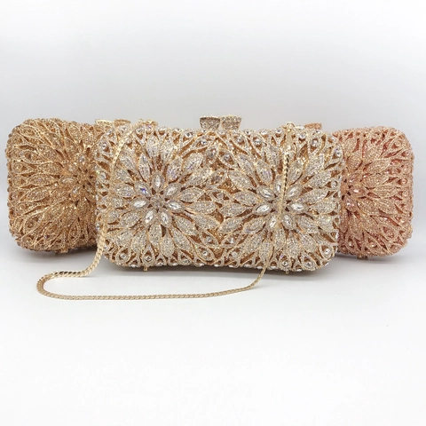 Pochette Da Sera Di Lusso In Metallo Traforato Con Strass Motivo Floreale Elegante Borsa Da Festa Catena Rimovibile