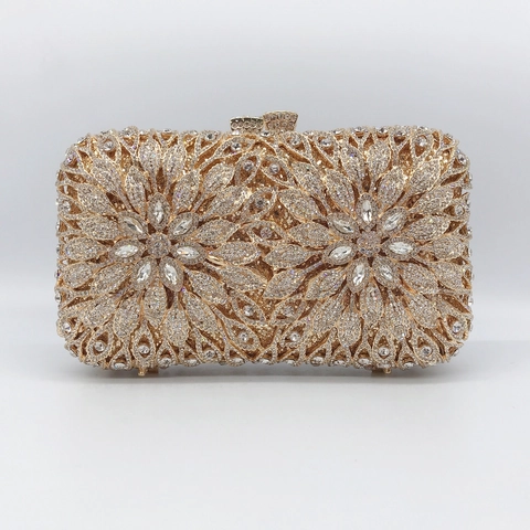 Pochette Da Sera Di Lusso In Metallo Traforato Con Strass Motivo Floreale Elegante Borsa Da Festa Catena Rimovibile