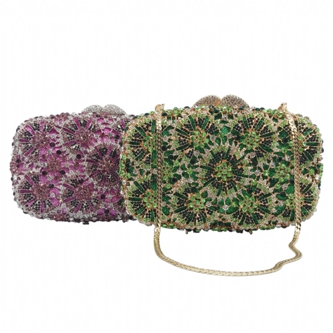 Sac De Soirée De Luxe Entièrement Orné De Strass Pochette Métallique Évidée À Fleurs Pour Mariage Fête Banquet Femmes Avec Chaîne