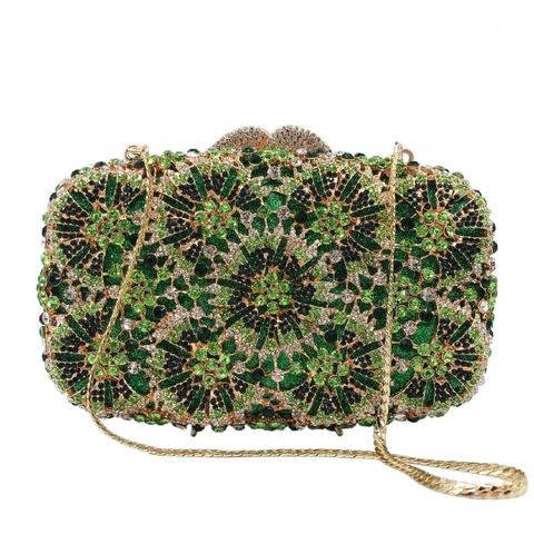 Sac De Soirée De Luxe Entièrement Orné De Strass Pochette Métallique Évidée À Fleurs Pour Mariage Fête Banquet Femmes Avec Chaîne