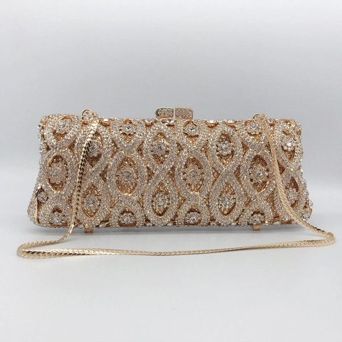 Rhinestone Abendtasche Clutch Hohles Metall Gold Party Handtasche Mit Abnehmbarer Kette Für Damen Hochzeit Abendessen