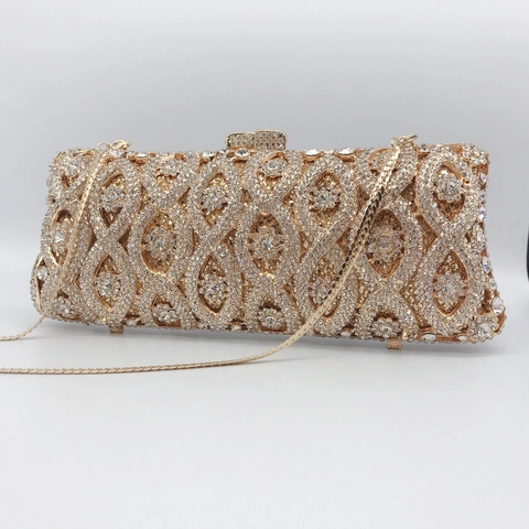 Rhinestone Abendtasche Clutch Hohles Metall Gold Party Handtasche Mit Abnehmbarer Kette Für Damen Hochzeit Abendessen