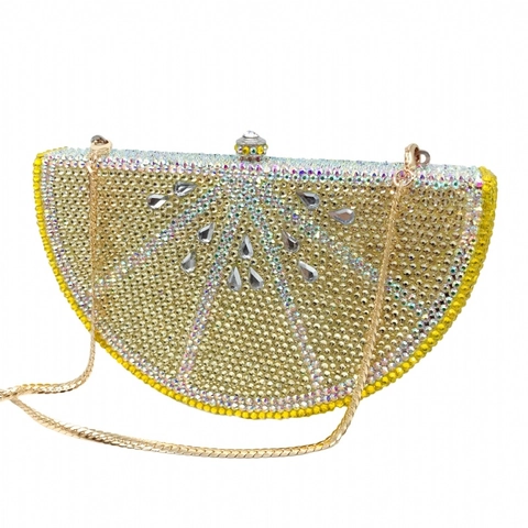 Pochette Da Sera A Forma Di Limone Con Strass Per Donna Design Frutta Struttura In Metallo Borsa Da Banchetto Con Catena