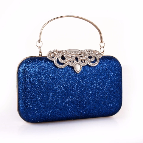 Borsa Da Sera Pochette Donna Paillettes Glitter Fibbia Fiore Strass Manico Metallo Festa Matrimonio Vintage