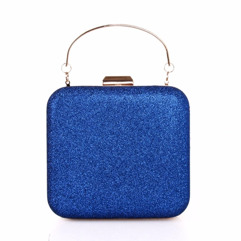 Women's Square Evening Clutch Bag Glitter Sequin Hard Shell Metal Ring Handle Detachable Chain Party Prom Wedding