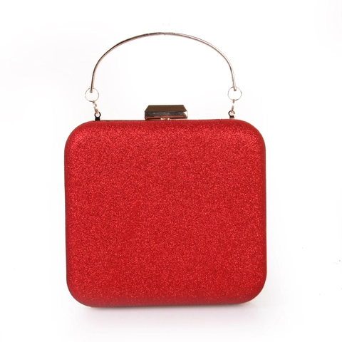 Women's Square Evening Clutch Bag Glitter Sequin Hard Shell Metal Ring Handle Detachable Chain Party Prom Wedding