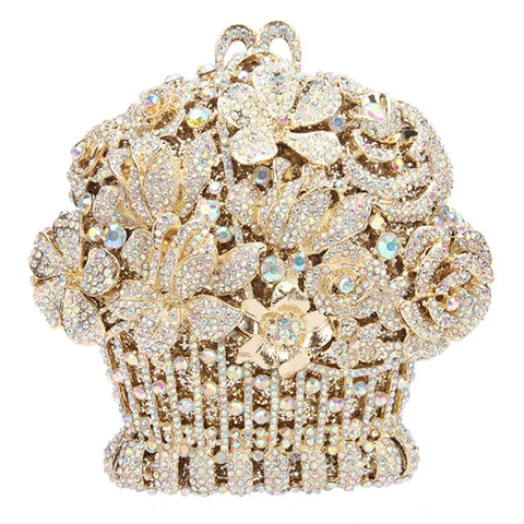 Blumenkorb Form Abendtasche Metall Kristall Strass Clutch Für Damen Hochzeit Party Luxus Elegant
