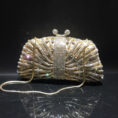 Bolso De Noche De Lujo De Metal Hueco Con Diamantes De Imitación Y Cristales Cartera De Mano Con Cadena Para Mujer Fiesta