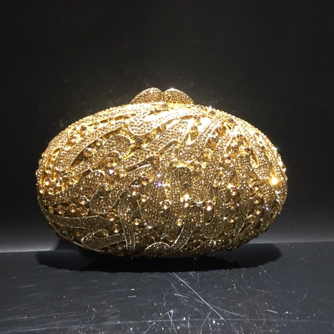 Pochette Da Sera Di Lusso Con Strass Cristallo Metallo Ovale Motivo A Onde Matrimonio Festa Borsa Da Sposa