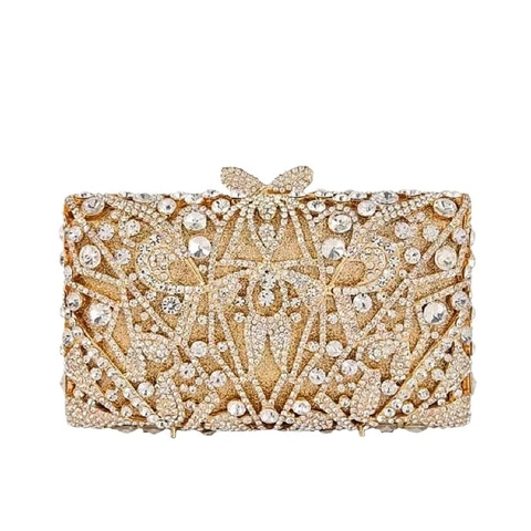 Luxury Rhinestone Evening Bag Metal Hollow Crystal Clutch Butterfly Clasp Wedding Party Formal Event Fashion For Women