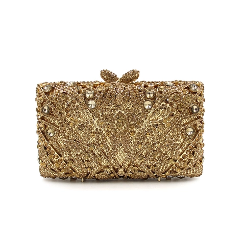 Luxury Rhinestone Evening Bag Metal Hollow Crystal Clutch Butterfly Clasp Wedding Party Formal Event Fashion For Women