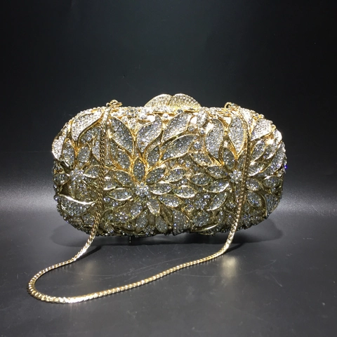Luxus Strass Abendtasche Hohl Metall Kristall Clutch Für Frauen Party Hochzeit Handgemachtes Blumenmuster Mit Kette