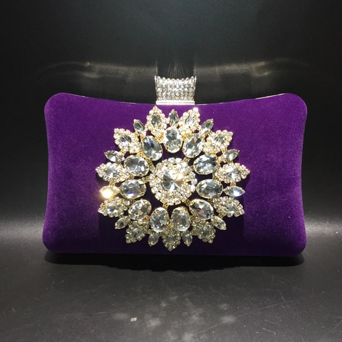 Velvet Evening Clutch Bag Rhinestone Sunflower Decor Elegant Wedding Party Handbag For Women With Detachable Chain