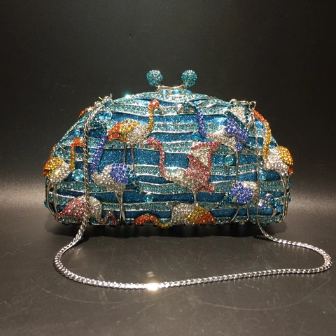 Pochette Da Sera Di Lusso Con Strass Fenicottero Cristallo Cornice Metallica Borsa Festa Con Catena Per Donna