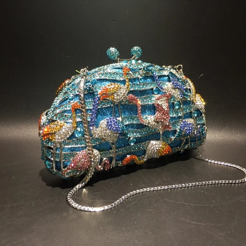 Pochette Da Sera Di Lusso Con Strass Fenicottero Cristallo Cornice Metallica Borsa Festa Con Catena Per Donna