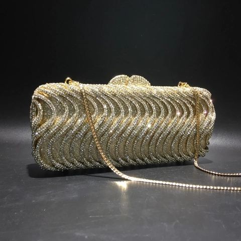Pochette Da Sera Di Lusso Con Strass Borsa In Metallo Svuotato Motivo A Onde Fatto A Mano Festa Matrimonio Con Catena