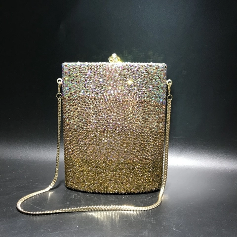 Pochette De Soirée En Forme De Flasque Strass Luxe Dégradé Cristal Encrusté Sac À Main Coque Rigide Avec Chaîne Mariage