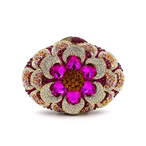 Luxury Evening Bag Clutch Handmade Rhinestone Hollow Metal Heart Shape Crystal Flower Pattern Party Wedding For Women