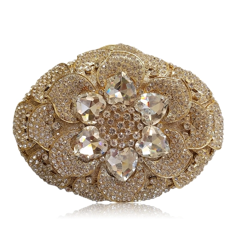 Luxury Evening Bag Clutch Handmade Rhinestone Hollow Metal Heart Shape Crystal Flower Pattern Party Wedding For Women