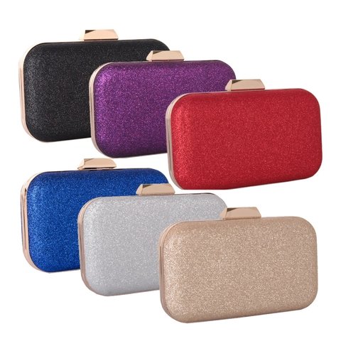 Glitter Evening Clutch Bag Women Formal Party Wedding Handbag With Metal Chain Strap Hard Shell Crossbody Purse Elegant