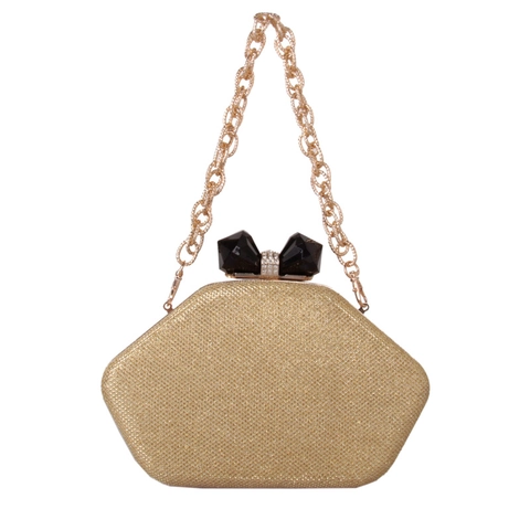 Elegant Women Evening Bag Geometric Hexagon Clutch Synthetic Leather Sequin Glitter Butterfly Bow Rhinestone Buckle Chain Strap