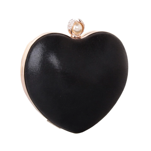 Borsa Da Sera A Forma Di Cuore Clutch Pelle PU Glitter Perla Artificial Strass Guscio Rigido Per Matrimonio