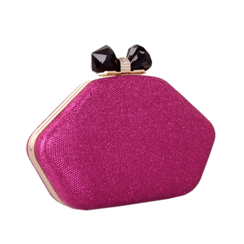 Elegant Women Evening Bag Geometric Hexagon Clutch Synthetic Leather Sequin Glitter Butterfly Bow Rhinestone Buckle Chain Strap